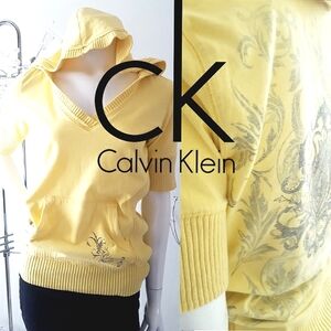 Y2K Calvin Klein🔥Yellow Sweatshirt Hoodies|  Short Sleeve| Pocket|Graffiti